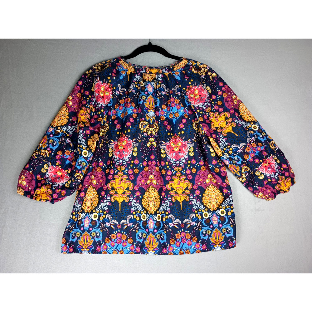 Talbots Women’s Floral Paisley Peasant Blouse Size L Blue Pink 3/4 Sleeve 100% C